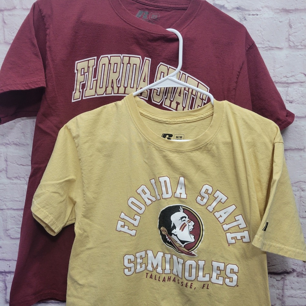 Lot x2 FSU Florida State Womens Tshirts Size M Russell‎ Seminoles Logo Spellout